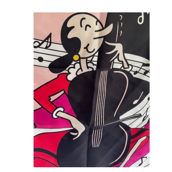 Moschino Scarf Silk Womens Square Olive Oyle Bass Popeye Collection 19x19 Italy - Picture 4 of 6